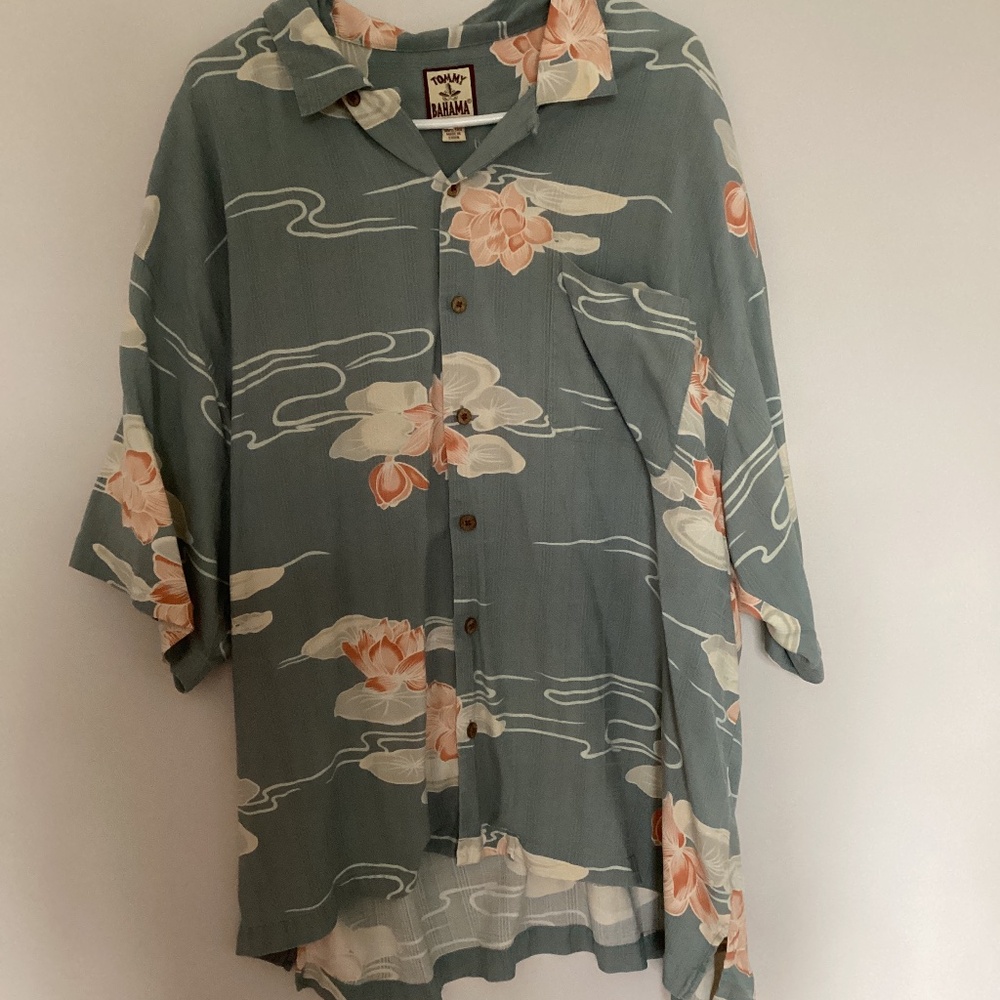 Tommy Bahama Hawaiian Shirt Mens XXL Floral 100% Silk Camp Button Hibiscus 2XL G
